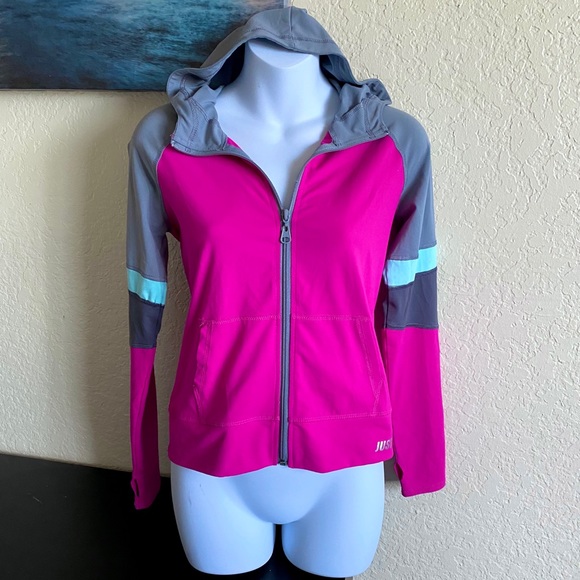 Hoodie Jacket Front Zip Gray Pink Women's - Picture 2 of 16